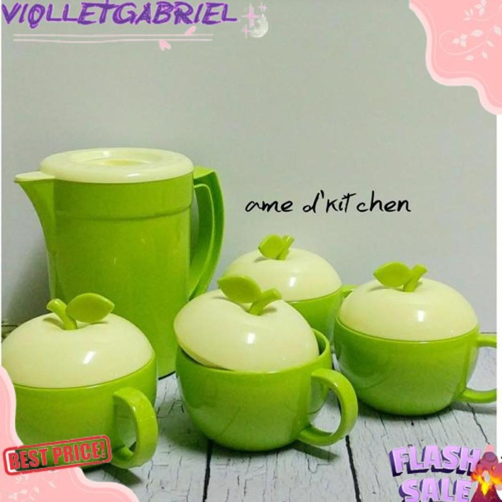 Gradeori Teko Set + 4 Mug Apel Hijau Golden Sunkist