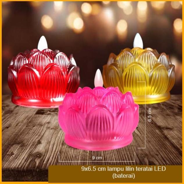 Lampu lilin Altar Puja Sembahyang teratai LED merah CO