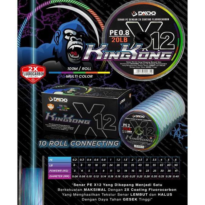 Senar Daido Kingkong X12 Multi Colour Pe 0.2 Sampai Pe 6 100M