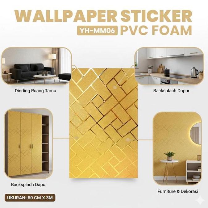 Terlaris Wallpaper Foam Pvc Full Glossy Wallpaper Stiker Dinding Roll Ukuran 60Cm X 3 Meter Motif Ba