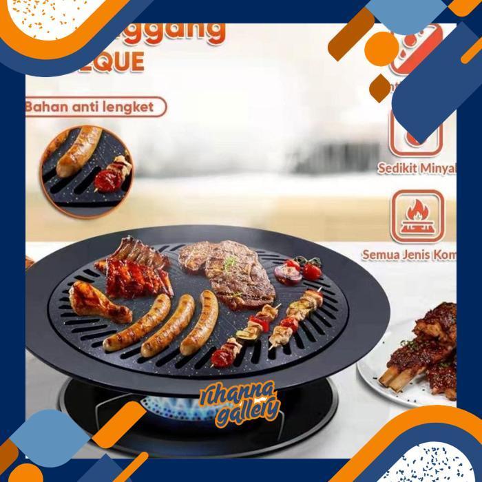 nl-8 Grill Pan BBQ Alat Pemanggang Anti Lengket Bulat Wajan Teflon Besi Panggangan BBQ korea all you