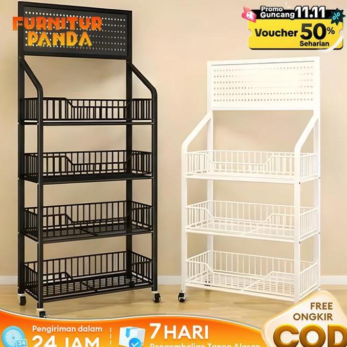 Rak camilan jaring besi rak multi-lapis rak besi dapur rak serbaguna rak camilan supermarket Rak Bes