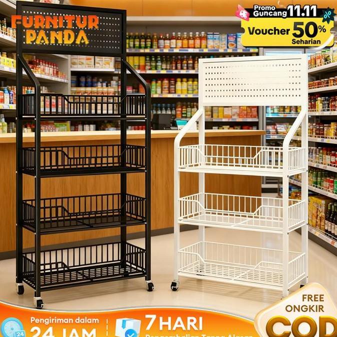 Rak Chiki Rak Gawang Sembako Susun Rak Snack Rak Toko Jualan Keranjang Jajan Rak Besi Rak TroliHuge 
