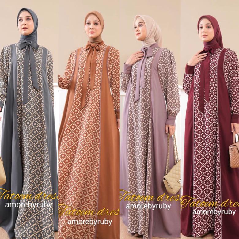 TATOEM DRESS MUSLIM WANITA AMORE BY RUBY GAMIS TERBARU LEBARAN 2023 MOTIF BUNGA BUSUI COD