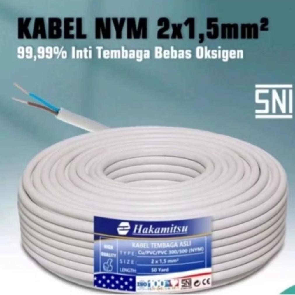 Kabel Listrik Tembaga Hakamitsu NYM 2X1.5 50 Yard