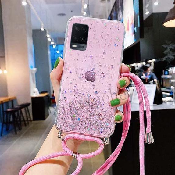 Case Tali Nagita Oppo A54 2021 Lanyard Glitter Gantungan