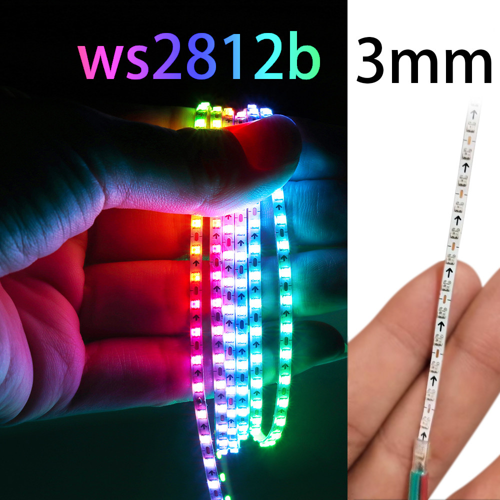 Super Tipis 3mm WS2812b LED Strip Light DC 5V 12V Secara Individual Dapat Dialamatkan SPI RGB Pixel