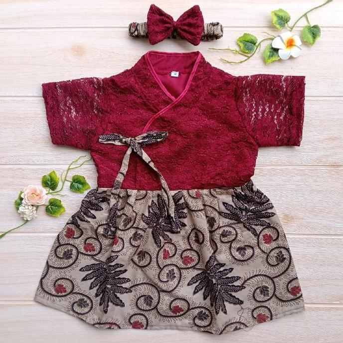 Hanbok Anak / Pakaian Hanbok Batik / Hanbok Brokat warna Maroon BIM