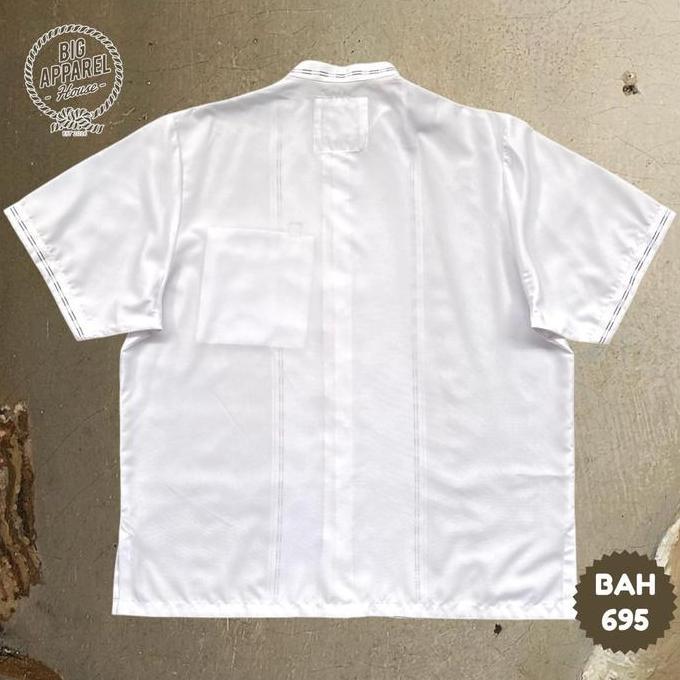 Kemeja Koko Jumbo Big Size Pria Laki Cowok Lengan Pendek Katun Madina Jacquard Off White kotak garis