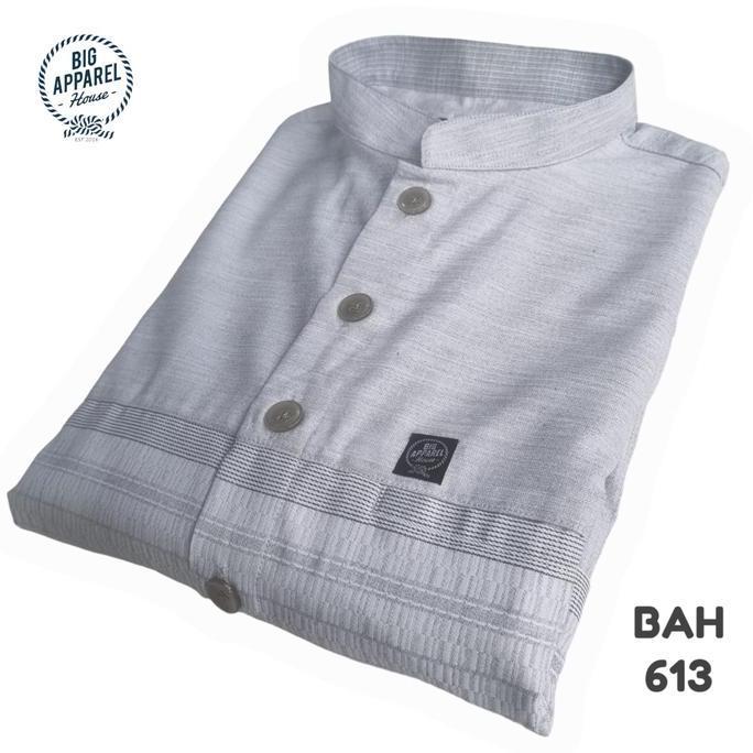 Kemeja Koko Jumbo Big Size Pria Laki Cowok Linen Silver Lurik BAH 613 Terlaris