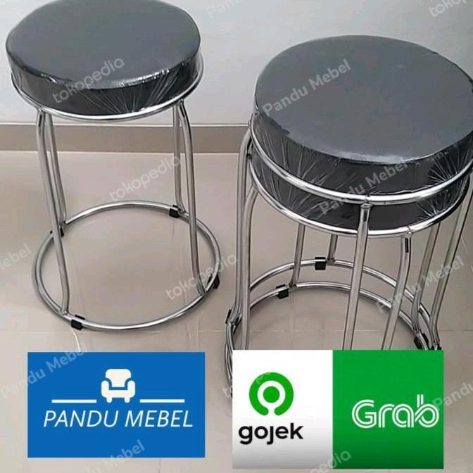 Terlaris Bangku Bulat Besi Kursi Tunggu Ruang Tamu Kafe Busa Hitam Minimalis