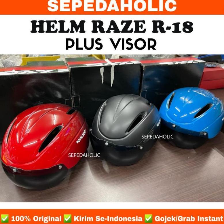 Helm Sepeda Dewasa RAZE R 18 Visor Kaca Bicycle Helmet