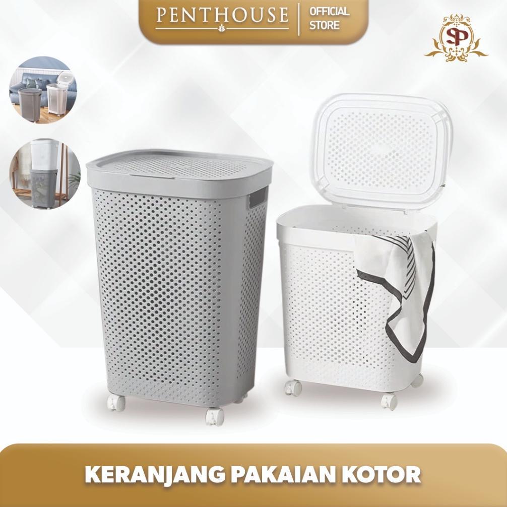 Tempat Keranjang Baju Kotor Storage Box Laundry dengan Roda + Penutup I Rak Baju Lipat 5480-5481
