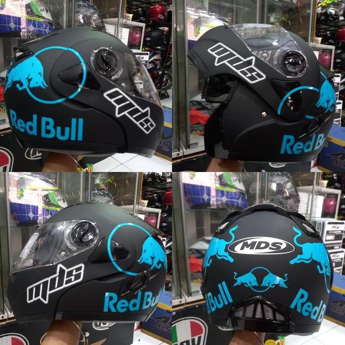 HELM MDS PRO RIDER BLACK DOFF RED BULL BLUE|MDS MODULAR