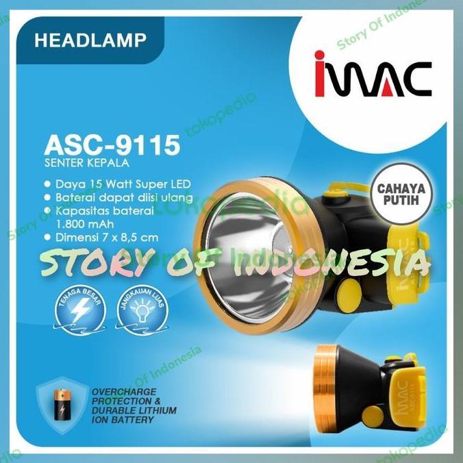 Miliki Senter Kepala 15Watt Emergency / Darurat Imac Asc-9115 Warna Putih 15W