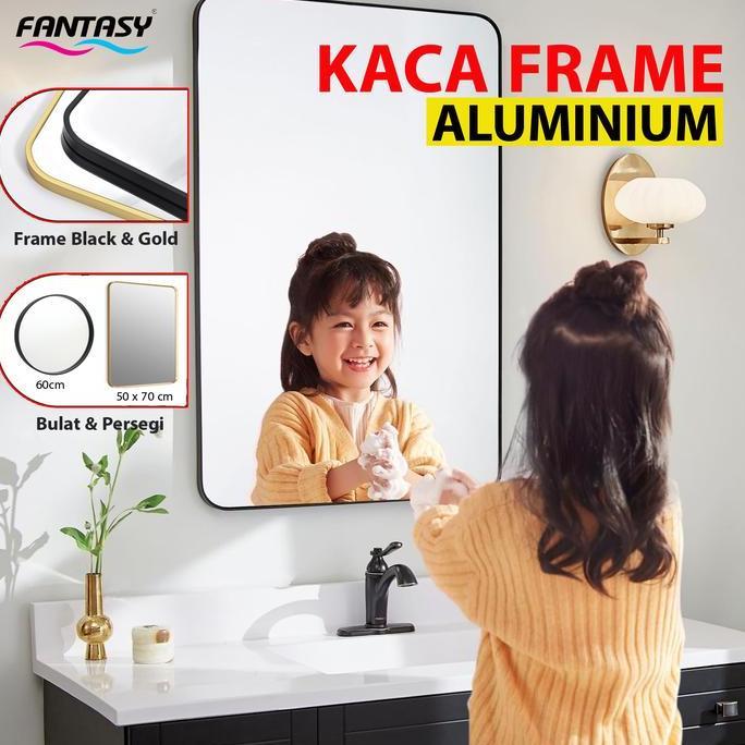 Fantasy Cermin dinding Bulat Minimalis Industrial Bingkai Besi Aluminium Gold & Hitam dekorasi Dindi