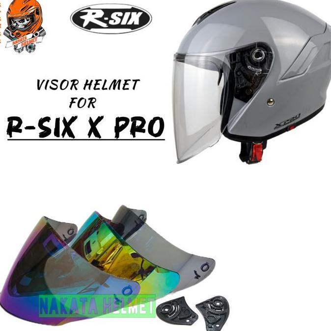 Kaca helm R-SIX X PRO flat visor helmet R SIX Xpro hitam red gold blue bening