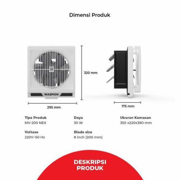 EXHAUST FAN MASPION MV 200 NEX / KIPAS ANGIN DINDING MASPION 8 INCH MV200NEX MV-200NEX