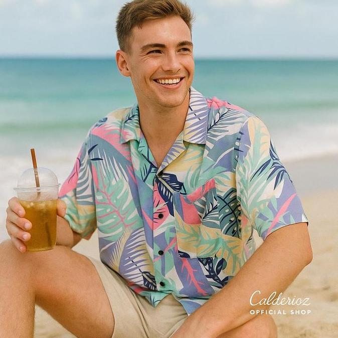 Calderioz - Kemeja Summer Vibes Motif Bunga Tropis Pria Wanita Outfit Liburan Santai