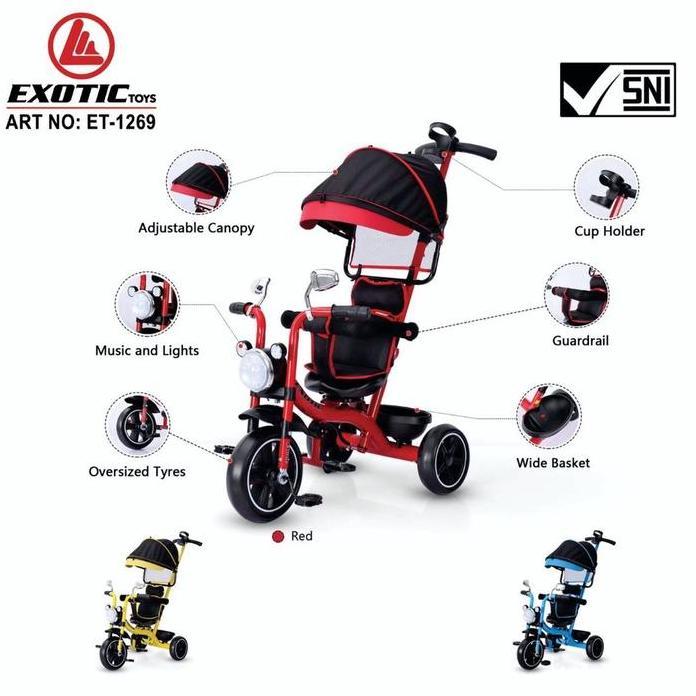 Exotic Et1269 Sepeda Roda Tiga Anak Tricycle Musik Lampu Dorongan Dorong Stroller Ready Stock