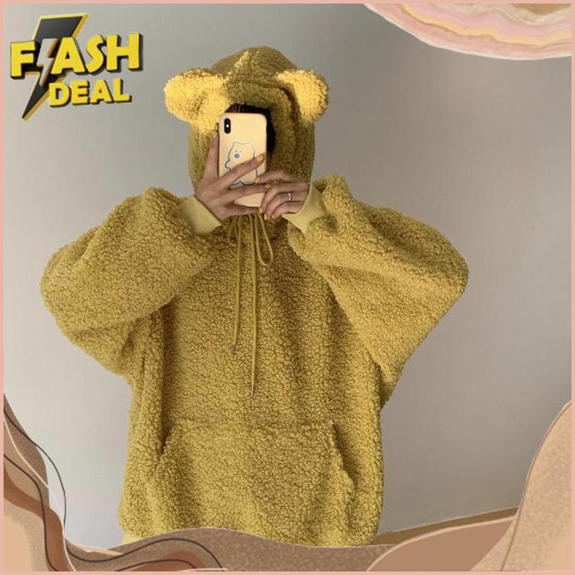 Ready Stock Kja-15 Jaket Luaran Wanita Import Korea Jepang Big Size Wol Bulu Kuping Beruang Winter M