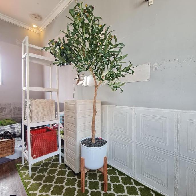 Tanaman Hias Artificial Besar Pohon Zaitun Plastik Pot Nordic