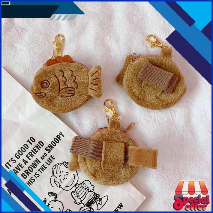 Flash Sale Dota Dompet Koin Headset Taiyaki Kue Ikan Import Jepang Bulu Plush Purse Dr-02