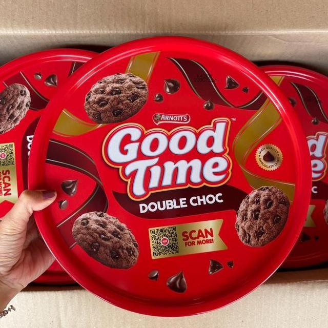 Agen Distributor Makanan Ringan Hampers Lebaran Sna Anak Biskuit Good Time Double Choc Kaleng Besar 