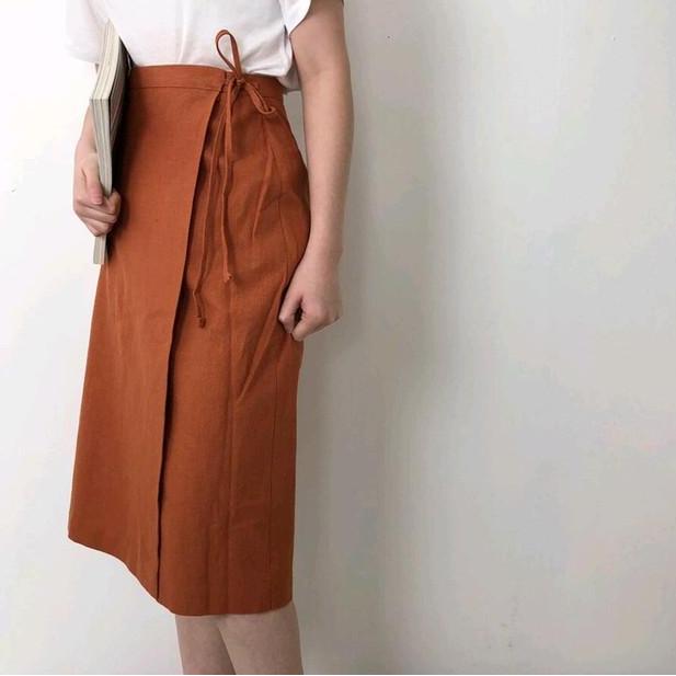 Korean Wrap Skirt ( Linen Skirt ) Panjang Midi
