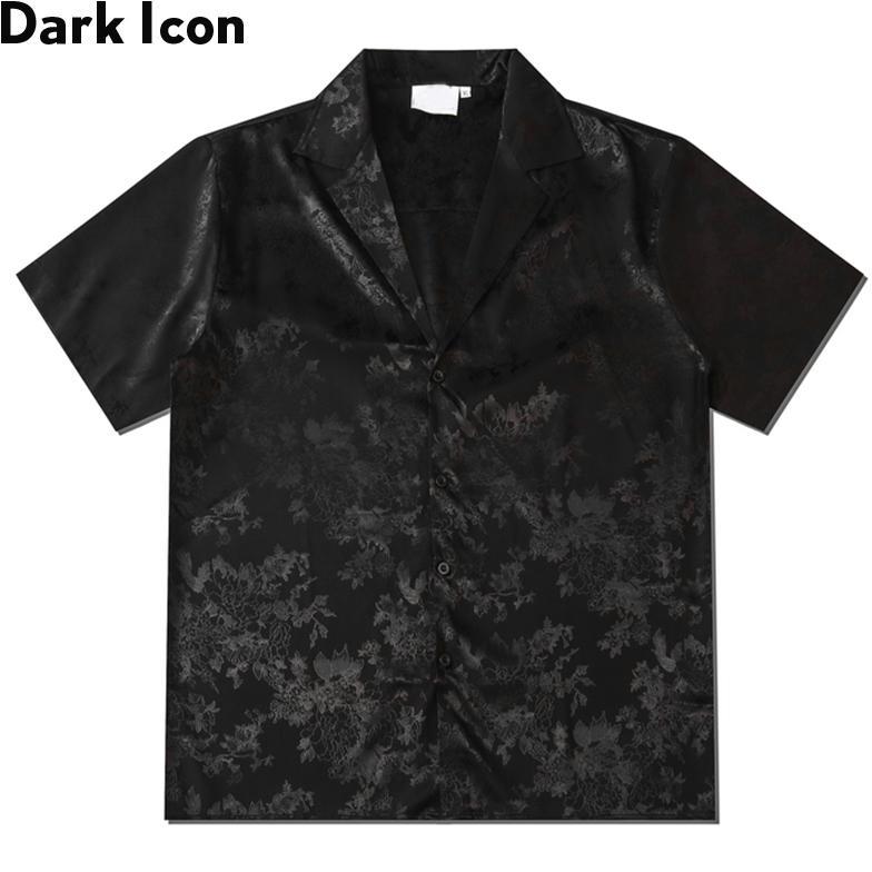 Dark Icon Kemeja Hitam Satin Pria Lengan Pendek Vintage Kemeja Cowok Oversize Shirt Men Putih