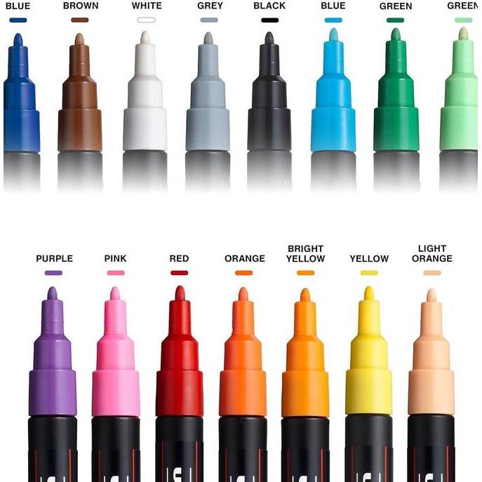 Uni Posca- Poster Paint Marker Pen - Fine Point - Set of 15 (PC-3M15C) - Spidol