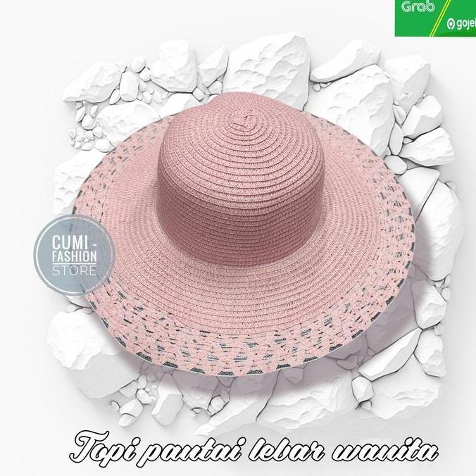 Topi Lebar Rajut Wanita Topi Pantai Anti Uv Lebar Pelangi