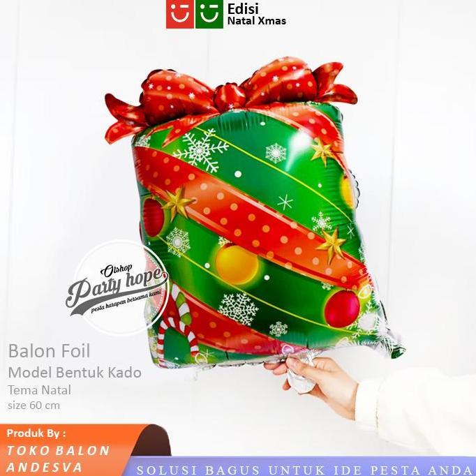 """] Balon foil kado natal / balon gift natal / balon pesta tema natal hampers merry christmas / bal