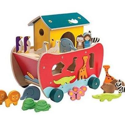Tender Leaf Toys - Wooden Noahs Ark Animal Shape Sorter Toy - Encourages