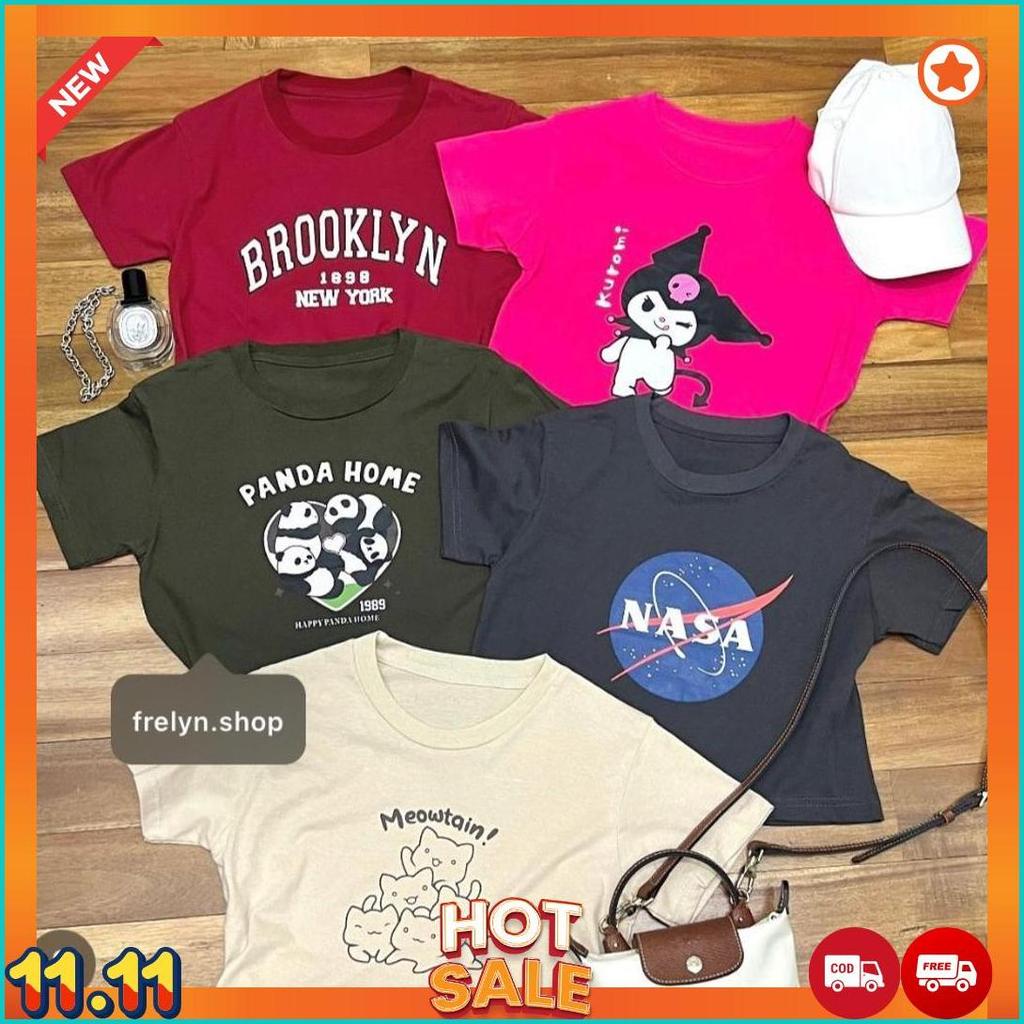 Frelyn Shop - Crop Top Motif | Baju Kaos Tumblr Crop Tee Tshirt Kaos Korea Fashion Wanita Army Maroo