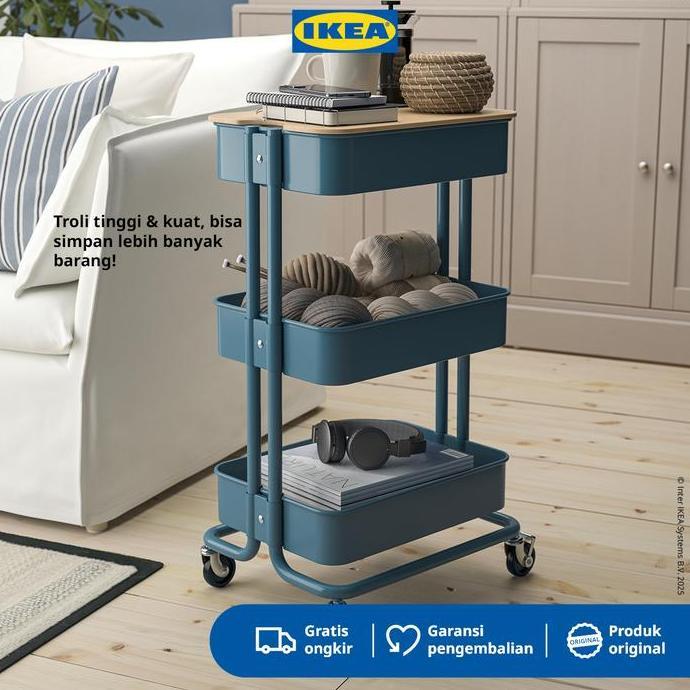 IKEA RASKOG Troli Dapur Serbaguna Abu-Biru 35x45x77cm .