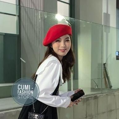 Topi Baret Topi Pelukis Wanita Topi Seniman Import Merah