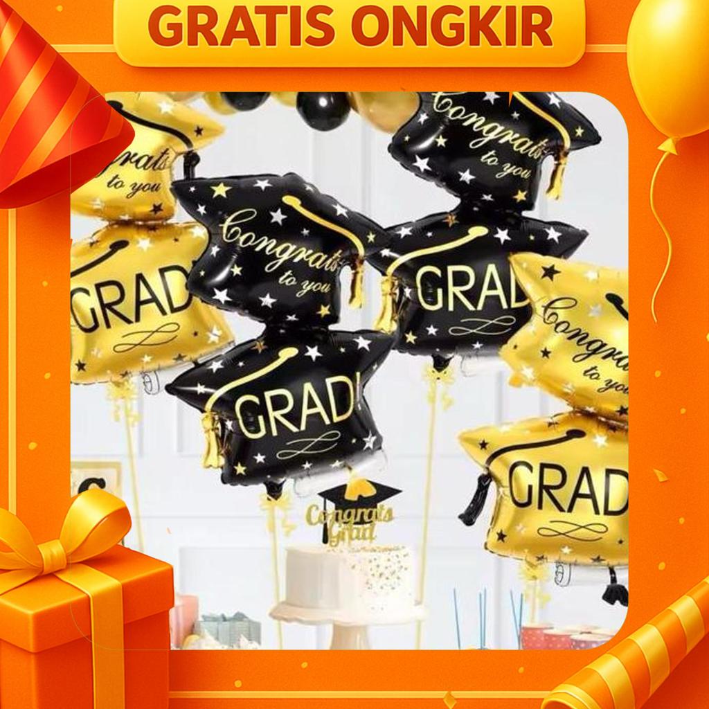 Balon Foil Graduation Congrats To You Grad / Balon Sarjana Topi / Balon Topi Graduate