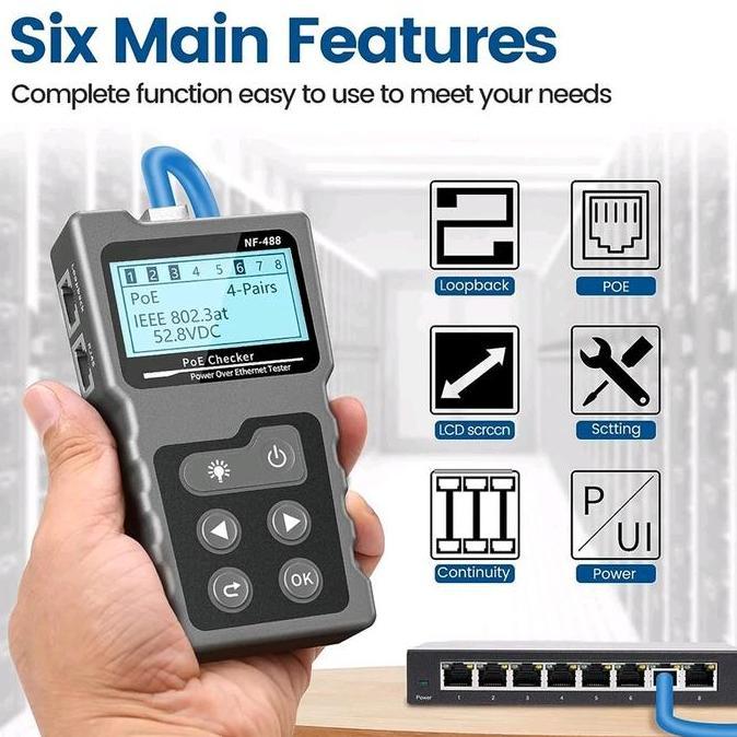Noyafa Nf-488 Lcd Network Cable Lan Tester Poe Checker Wire Tracker Inline Poe Voltage Current Teste