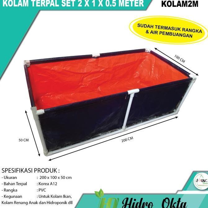 KOLAM TERPAL IKAN / KOLAM RENANG ANAK 200 x 100 x 50 CM SET RANGKA