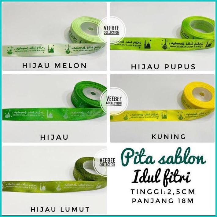 Ready Pita Roll Sablon 20 Yard Idul Fitri Lebaran Eid Mubarak/ Pita Kain Hias Hamper