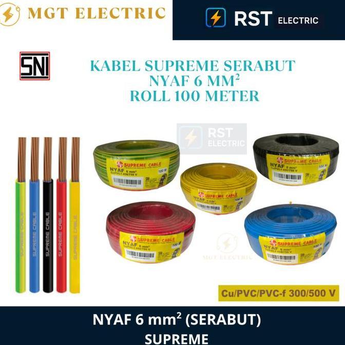 Kabel SUPREME FLEKSIBEL NYAF 6mm / SERABUT GROUND NYAF 6 mm ROL 100M