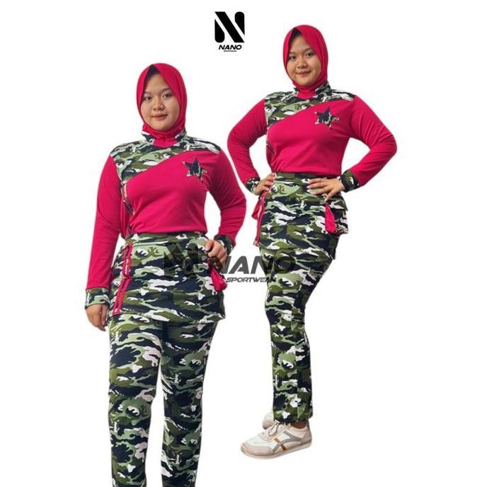 Promo Nano Sportswear Baju Senam Muslim / Baju Olahraga Bintang Loreng / Baju Senam Wanita / Baju Se