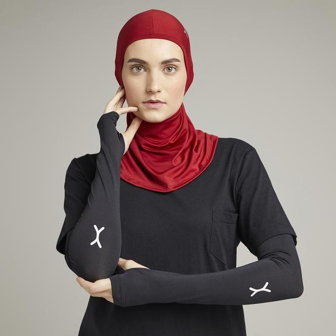 Promo Flexzone Hijab Sport Instan Fah-001 Panjang Muslim Kerudung  Nyaman  Spandex  Hitam Cod