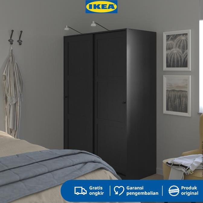 IKEA RAKKESTAD Lemari Pakaian Dengan Pintu Geser Hitam 117x176 cm Furniture .
