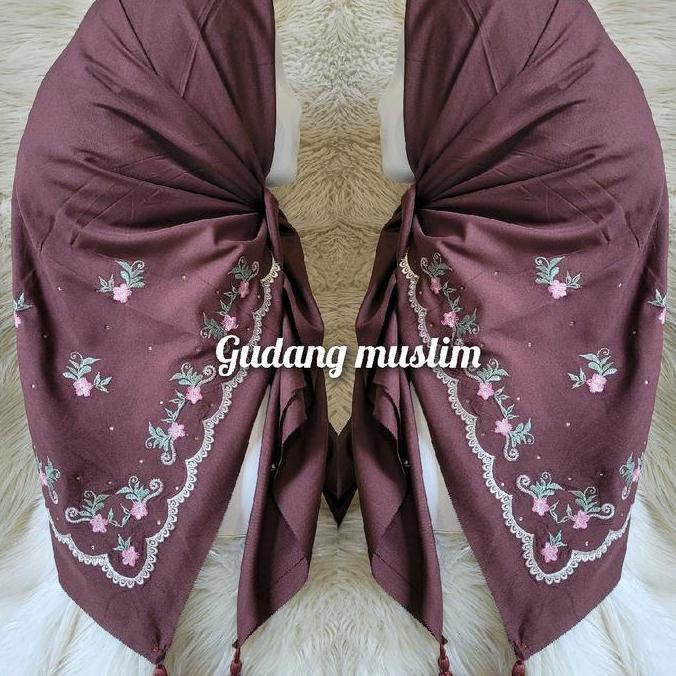 Promo Hijab Segi Emapt Bordir Payet/ Kerudung Segi Empat Renda Bunga Rose Cantik Voal Muslim Cod