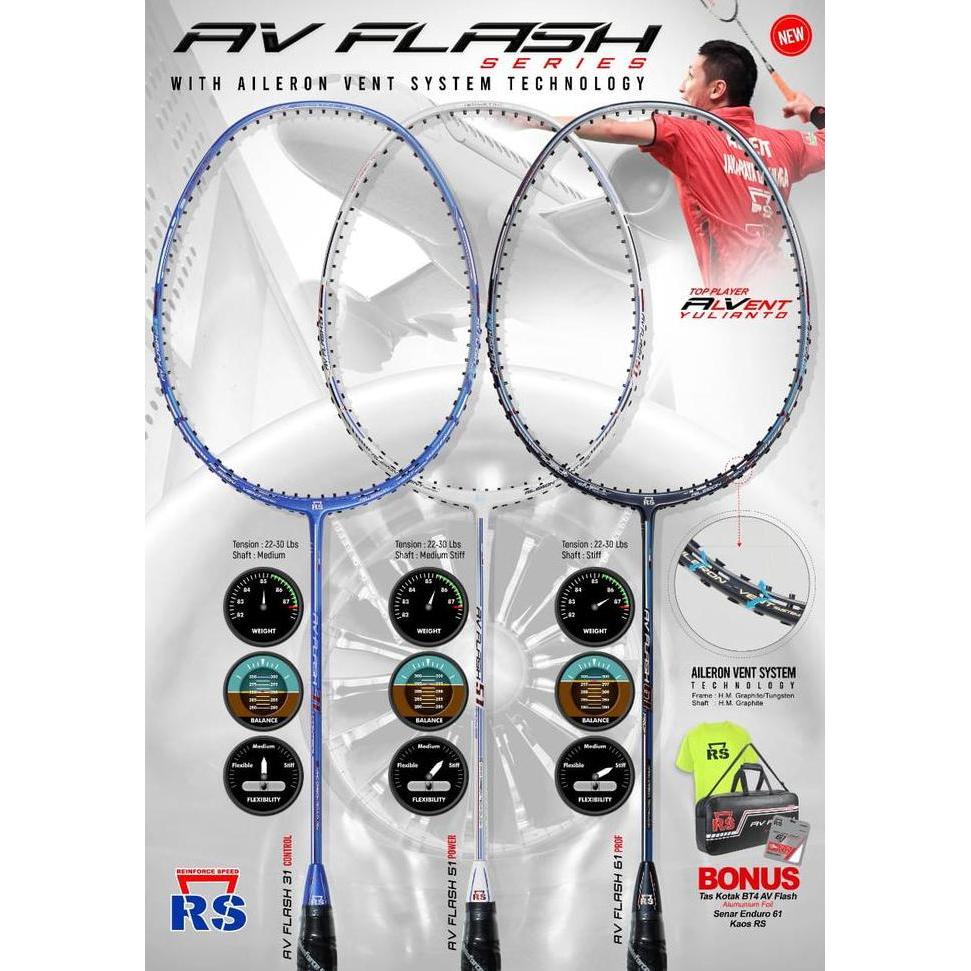 RAKET BULUTANGKIS RS REINFORCE SPEED AV FLASH SERIES COVER dan SENAR Terlaris