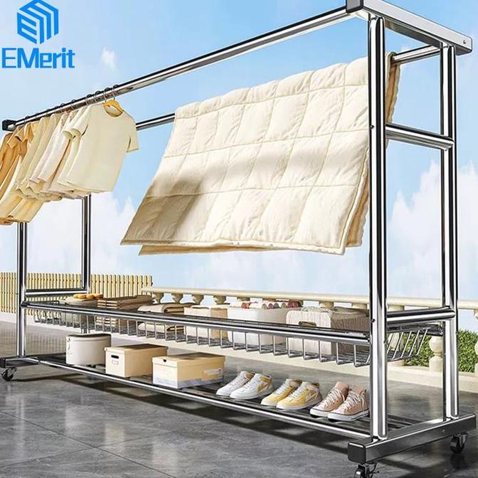 Terlaris Jemuran Baju Hanger Rak Gantungan Baju Berdiri Stainless Jemuran Baju Besi Kuat Besar Jemur