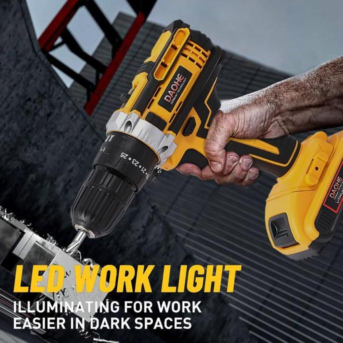 Murah Daohe Mesin Bor Baterai 36Vf 25+3 Cordless Impact Lengkap 2 Baterai Fullset Koper 35Nm 10Mm Ch