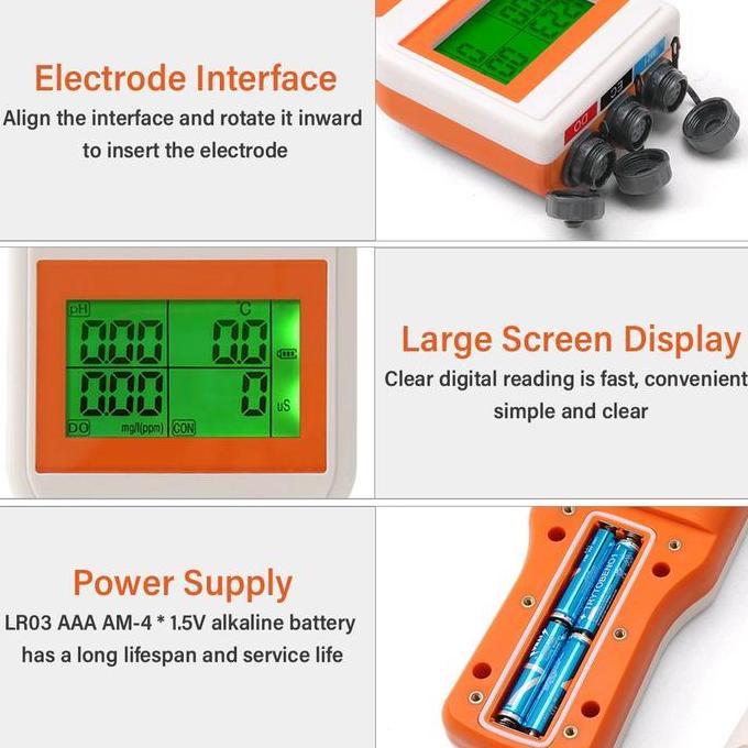 Pengukur Oksigen Terlarut Digital 6 In 1 / Pengukur Kualitas Air Ph/Do/Salt/Ec/Tds/Temp Meter Portab